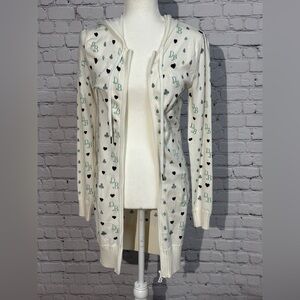 H&M White Cardigan with Heart and Letter Pattern